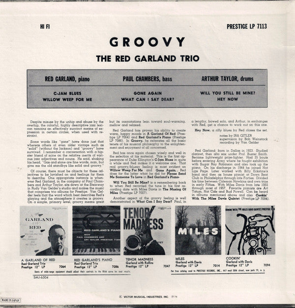 The Red Garland Trio - Groovy (Vinyl, LP, Album, Reissue, Mono) Very Good Plus (VG+) / Very Good Plus (VG+)