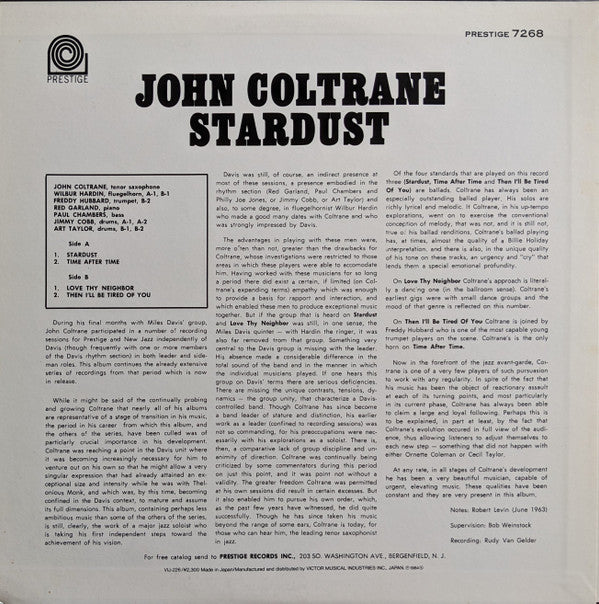 John Coltrane - Stardust (Vinyl, LP, Album, Reissue, Stereo) Near Mint (NM or M-) / Very Good (VG)