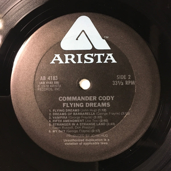 Commander Cody - Flying Dreams (Vinyl, LP, Album) Very Good Plus (VG+) / Very Good (VG)