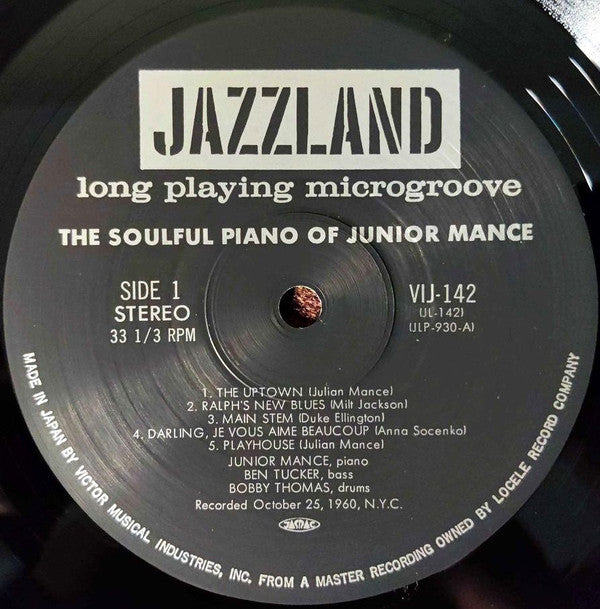 Junior Mance - The Soulful Piano Of Junior Mance (Vinyl, LP, Album, Reissue, Stereo) Very Good Plus (VG+) / Very Good (VG)