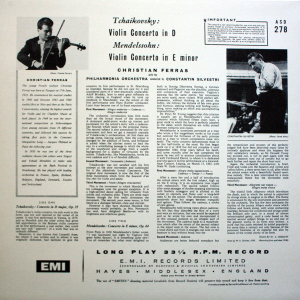 Pyotr Ilyich Tchaikovsky - Violin Concerto In D / Violin Concerto In E Minor (Vinyl, LP, Album, Reissue, Stereo) Very Good Plus (VG+) / Very Good (VG)