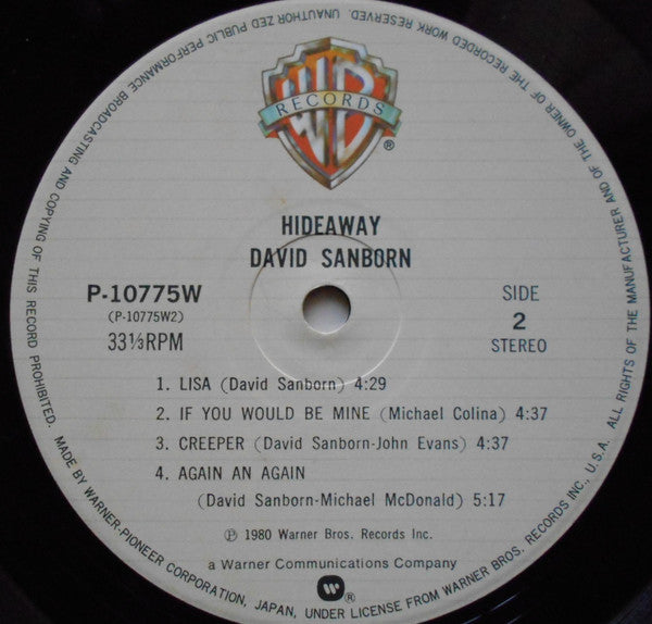 David Sanborn - Hideaway (Vinyl, LP, Album) Very Good (VG) / Very Good (VG)