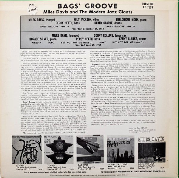 Miles Davis - Bags Groove (Vinyl, LP, Album, Mono, Reissue)