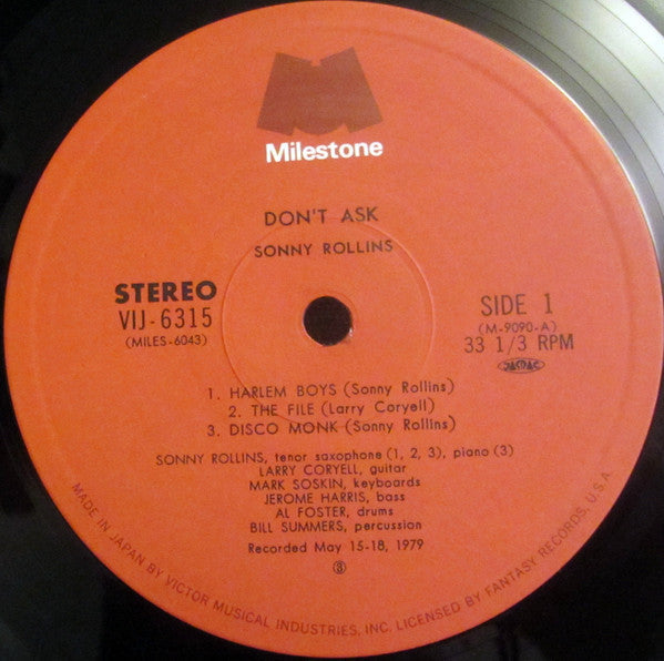 Sonny Rollins - Don't Ask (Vinyl, LP, Album) Very Good Plus (VG+) / Very Good (VG)