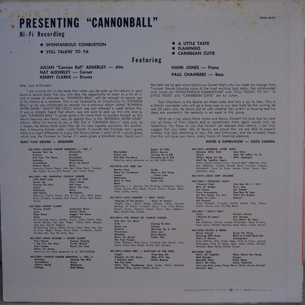 Cannonball Adderley - Presenting "Cannonball" (Vinyl, LP, Album, Reissue, Mono) Very Good Plus (VG+) / Very Good (VG)