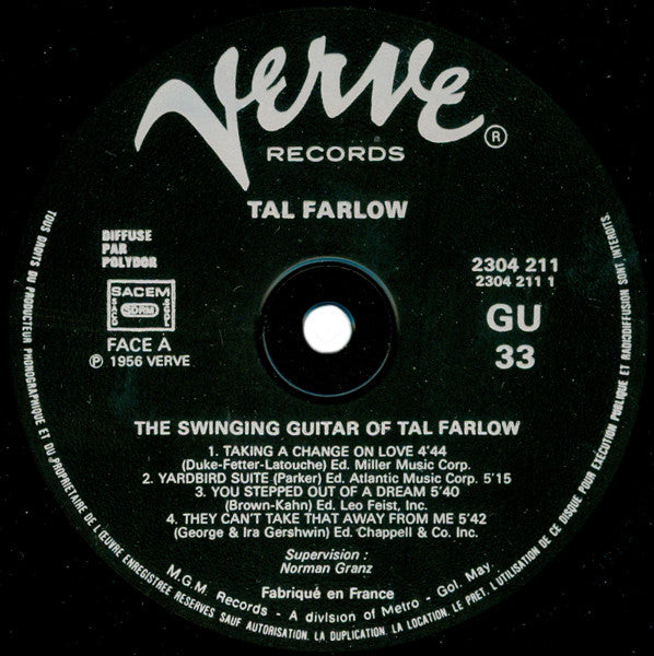 Tal Farlow - The Swinging Guitar Of Tal Farlow (Vinyl, LP, Album, Reissue, Mono) Very Good (VG) / Very Good (VG)