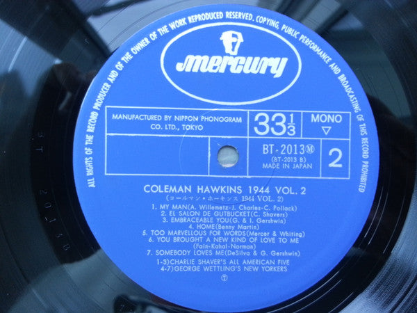 Coleman Hawkins - 1944 Vol. 2 (Vinyl, LP, Compilation, Mono) Very Good Plus (VG+) / Good Plus (G+)