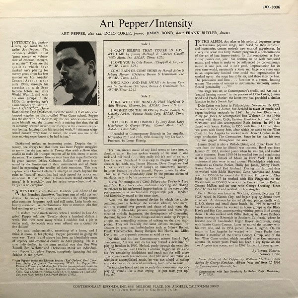 Art Pepper - Intensity (Vinyl, LP, Album, Limited Edition, Reissue,...