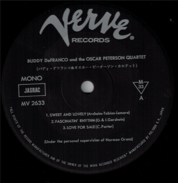 Buddy DeFranco - Buddy De Franco And The Oscar Peterson Quartet (Vinyl, LP, Album, Reissue, Mono) Very Good Plus (VG+) / Very Good Plus (VG+)