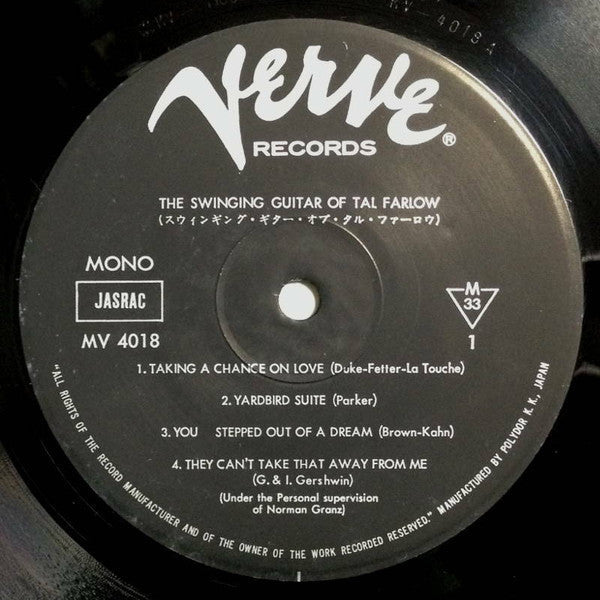 Tal Farlow - The Swinging Guitar Of Tal Farlow (Vinyl, LP, Album, Reissue, Mono) Very Good Plus (VG+) / Good (G)