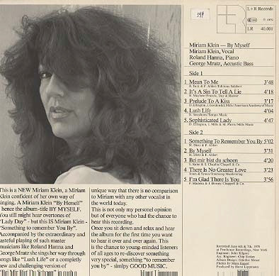 Miriam Klein - By Myself (Vinyl, LP, Album, Stereo) Near Mint (NM or M-) / Very Good Plus (VG+)
