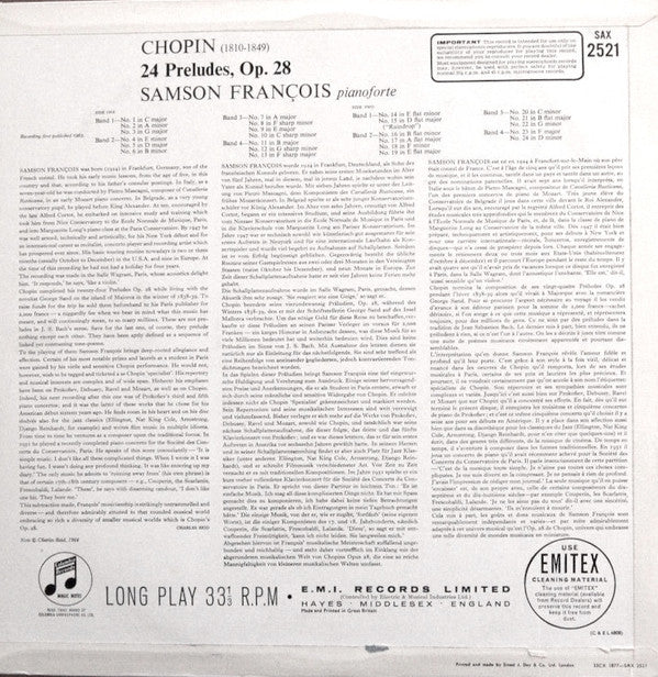 Frédéric Chopin - 24 Preludes (Vinyl, LP, Stereo) Very Good Plus (VG+) / Very Good Plus (VG+)