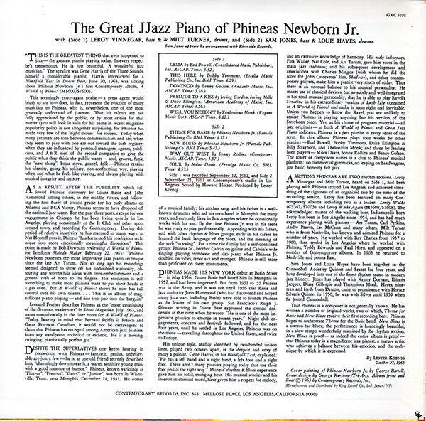 Phineas Newborn Jr. - The Great Jazz Piano Of Phineas Newborn Jr. (Vinyl, LP, Album, Reissue, Stereo) Near Mint (NM or M-) / Very Good Plus (VG+)