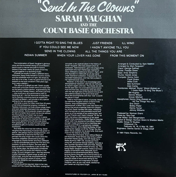 Sarah Vaughan - Send In The Clowns (Vinyl, LP, Album, Stereo)