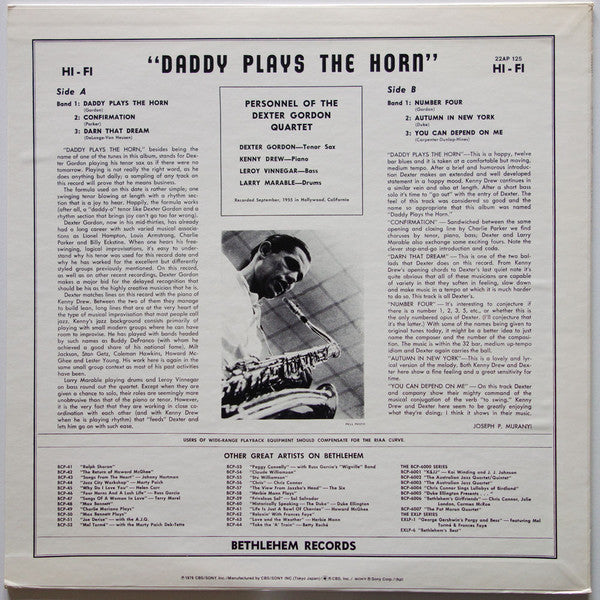 Dexter Gordon - Daddy Plays The Horn (Vinyl, LP, Reissue, Mono) Very Good Plus (VG+) / Very Good Plus (VG+)