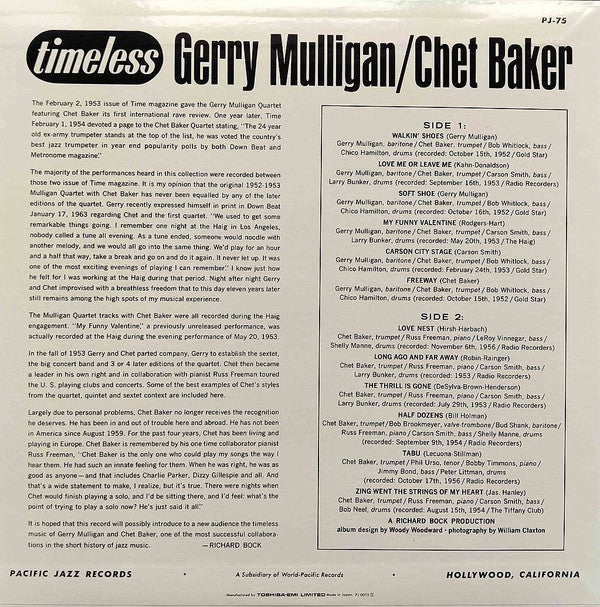 Gerry Mulligan - Timeless (Vinyl, LP, Compilation, Mono) Very Good Plus (VG+) / Very Good Plus (VG+)