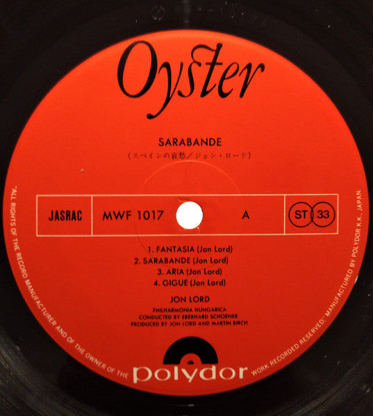 Jon Lord - Sarabande (Vinyl, LP, Album) Very Good Plus (VG+) / Very Good Plus (VG+)