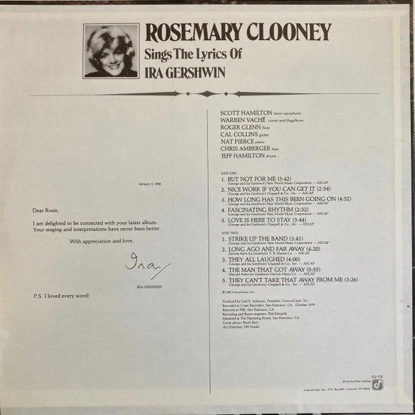 Rosemary Clooney - Rosemary Clooney Sings The Lyrics Of Ira Gershwin (Vinyl, LP, Album) Very Good (VG) / Very Good (VG)