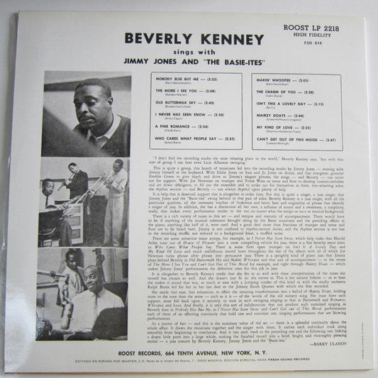 Beverly Kenney - Sings With Jimmy Jones And "The Basie-Ites" (Vinyl, LP, Album, Reissue, Mono) Very Good (VG) / Very Good (VG)