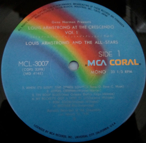 Louis Armstrong - At The Crescendo Vol. 1 (Vinyl, LP, Album, Reissue, Mono) Good Plus (G+) / Very Good Plus (VG+)