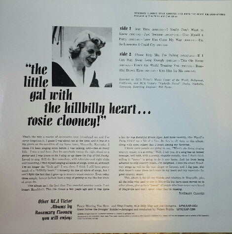 Rosemary Clooney - Rosemary Clooney Sings Country Hits From The Heart (Vinyl, LP, Reissue, Stereo) Very Good Plus (VG+) / Very Good Plus (VG+)