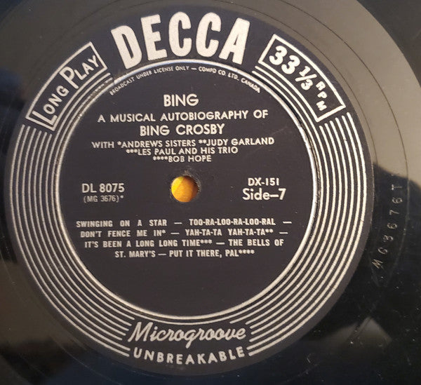 Bing Crosby - Bing: A Musical Autobiography (5xVinyl, Box Set, LP, Compilation, Mono) Very Good Plus (VG+) / Good (G)