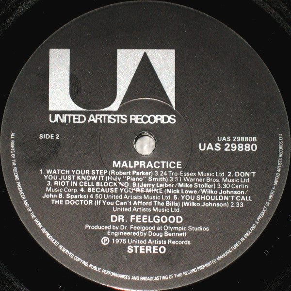 Dr. Feelgood - Malpractice (Vinyl, LP, Album, Stereo) Good Plus (G+) / Poor (P)