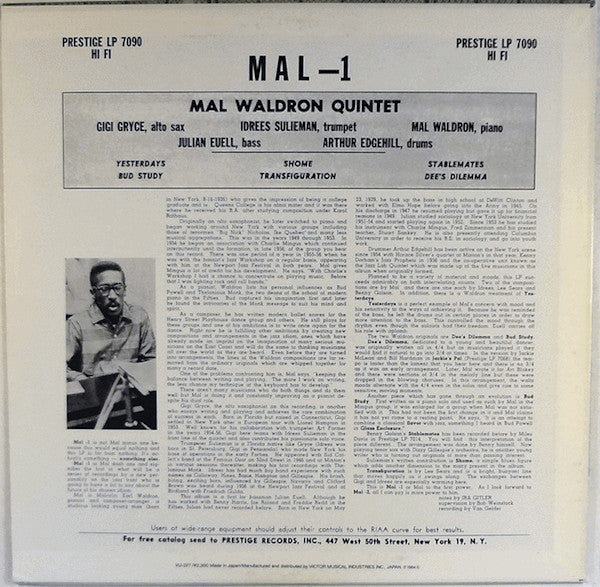 Mal Waldron Quintet - Mal-1 (Vinyl, LP, Album, Reissue, Mono) Very Good Plus (VG+) / Very Good Plus (VG+)