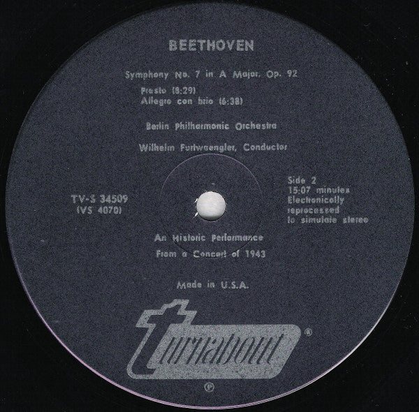 Wilhelm Furtwängler - Symphony No. 7 In A Major, Op. 92 (Vinyl, LP, Album) Very Good Plus (VG+) / Very Good Plus (VG+)