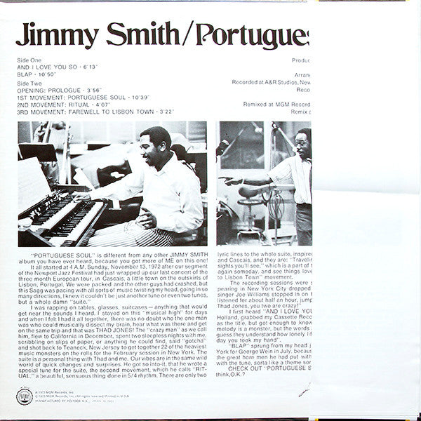 Jimmy Smith - Portuguese Soul (Vinyl, LP, Album) Very Good Plus (VG+) / Very Good Plus (VG+)