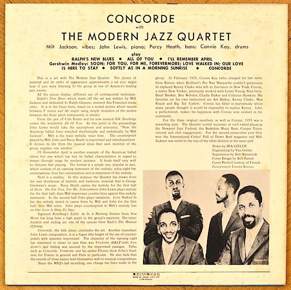 The Modern Jazz Quartet - Concorde (Vinyl, LP, Album, Reissue, Mono)