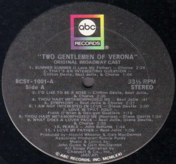 Various - Two Gentlemen Of Verona: A Grand New Musical (Original Broadway Cast Recording) (2xVinyl, LP) Very Good (VG) / Good Plus (G+)