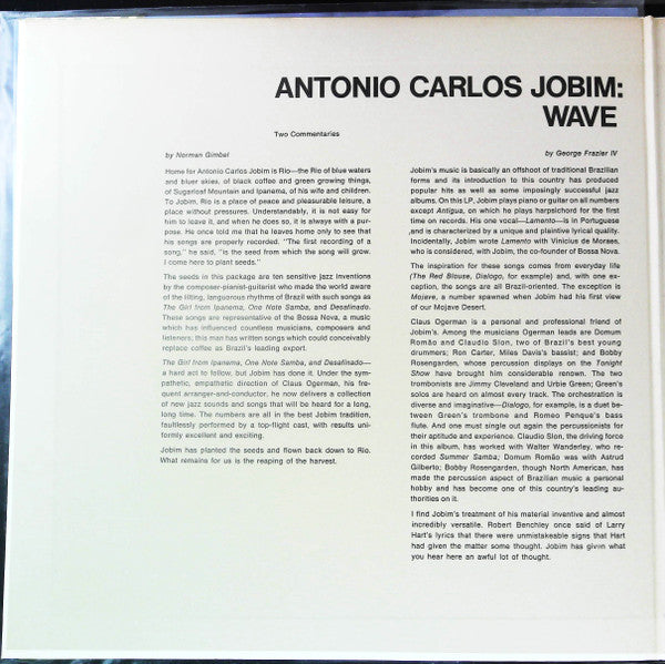 Antonio Carlos Jobim - Wave (Vinyl, LP, Album) Very Good Plus (VG+) / Very Good Plus (VG+)
