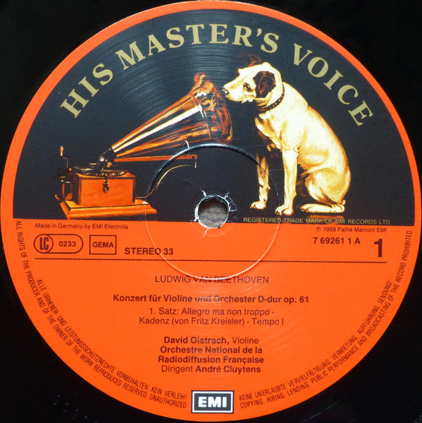 Ludwig van Beethoven - Violinkonzert in D Major, Op. 61 (Vinyl, LP, Reissue, Stereo) Very Good (VG) / Very Good Plus (VG+)