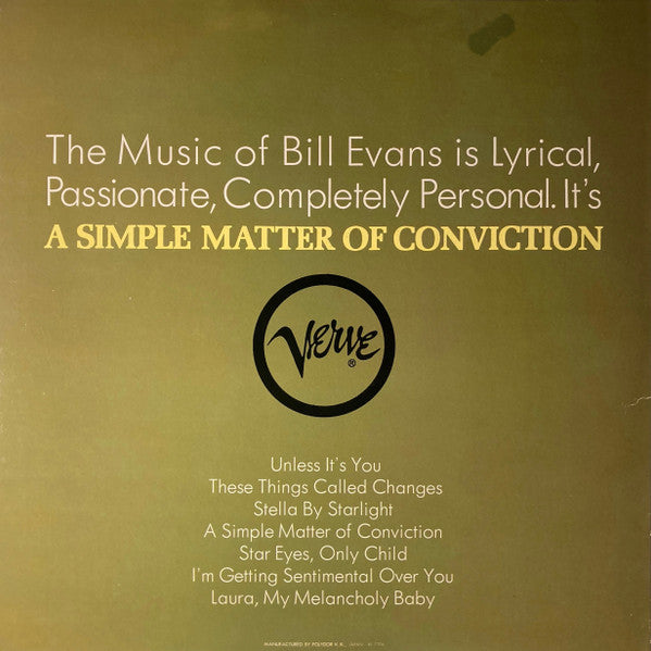 Bill Evans - A Simple Matter Of Conviction (Vinyl, LP, Album, Reissue, Stereo) Very Good (VG) / Good Plus (G+)