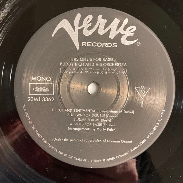 Buddy Rich And His Orchestra - This One's For Basie (Vinyl, LP, Album, Reissue, Mono) Very Good Plus (VG+) / Very Good Plus (VG+)