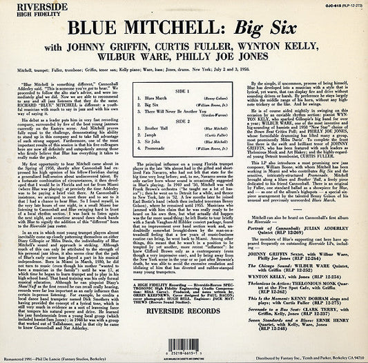Blue Mitchell - Big 6 (Vinyl, LP, Album, Reissue, Remastered, Mono) Near Mint (NM or M-) / Near Mint (NM or M-)