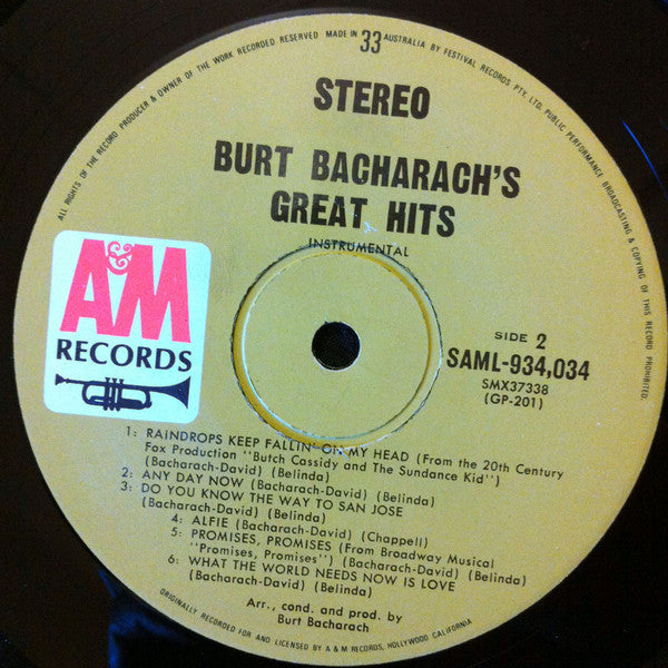Burt Bacharach - Burt Bacharach's Great Hits (Vinyl, LP, Compilation) Very Good (VG) / Very Good Plus (VG+)