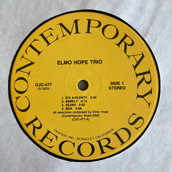 Elmo Hope Trio - With Jimmy Bond & Frank Butler (Vinyl, LP, Album, Reissue, Remastered) Very Good Plus (VG+) / Very Good (VG)
