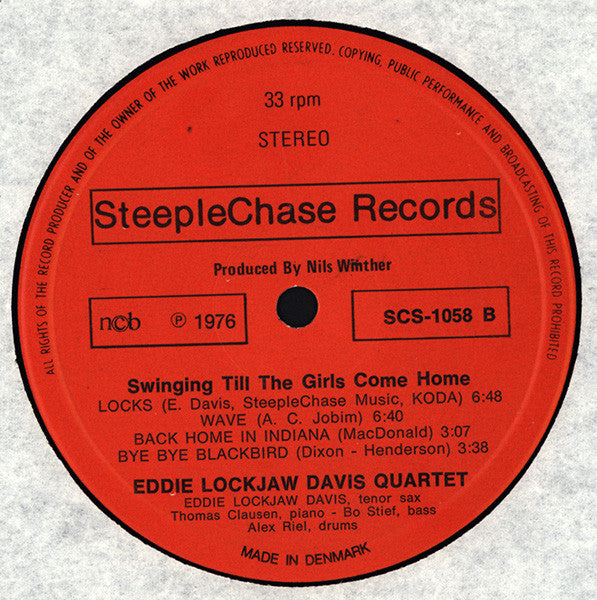 Eddie Lockjaw Davis Quartet - Swingin' Till The Girls Come Home (Vinyl, LP, Album, Stereo) Very Good Plus (VG+) / Very Good (VG)