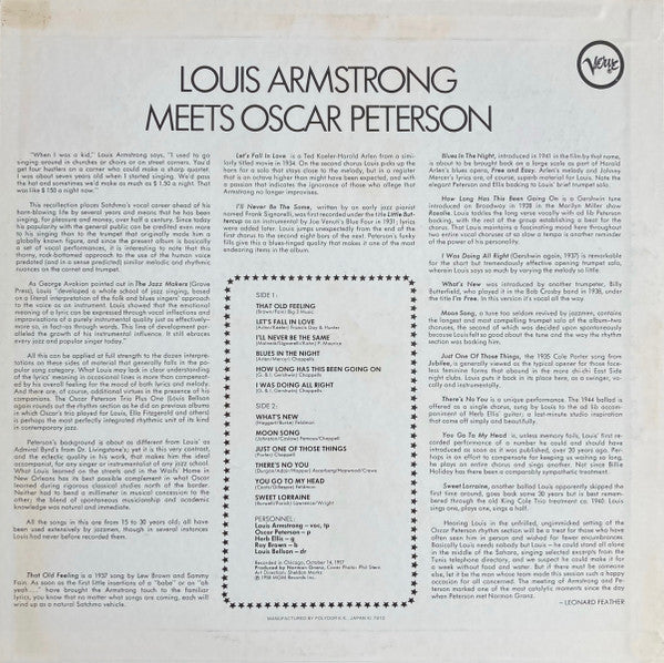 Louis Armstrong - Louis Armstrong Meets Oscar Peterson (Vinyl, LP, Album, Reissue, Stereo) Very Good Plus (VG+) / Very Good Plus (VG+)