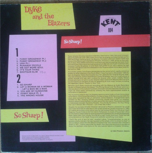 Dyke & The Blazers - So Sharp! (Vinyl, LP, Compilation, Reissue, Stereo, Mono) Very Good Plus (VG+) / Very Good (VG)