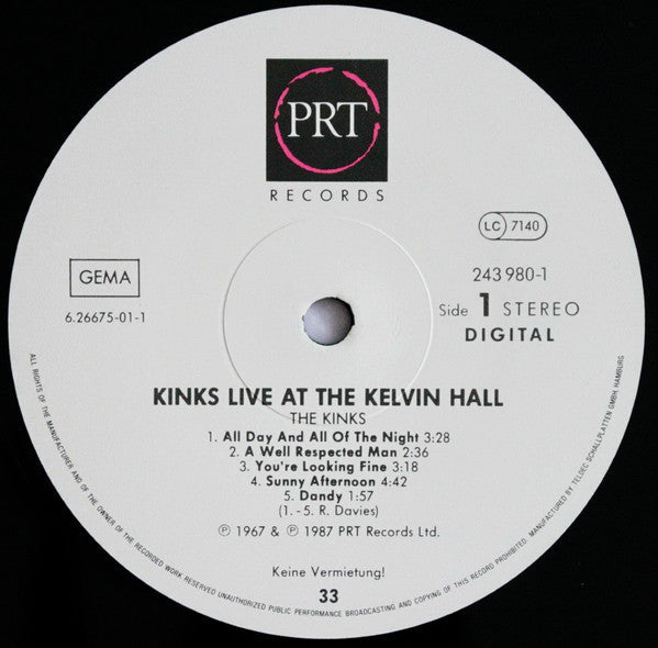 The Kinks - Live At The Kelvin Hall (Vinyl, LP, Album, Reissue) Very Good Plus (VG+) / Very Good Plus (VG+)