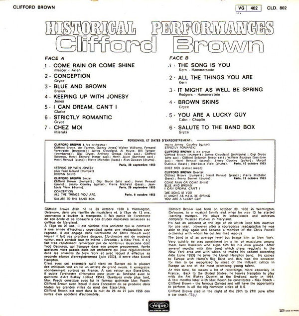 Clifford Brown - Historical Performances (Vinyl, LP, Compilation, Reissue) Very Good Plus (VG+) / Very Good Plus (VG+)