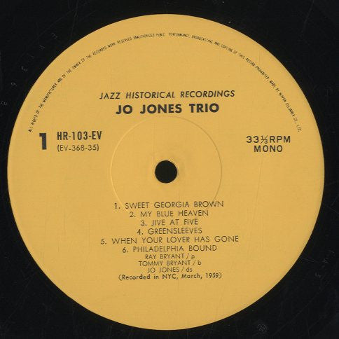 The Jo Jones Trio - Jo Jones Trio (Vinyl, LP, Album, Mono) Very Good (VG) / Good Plus (G+)