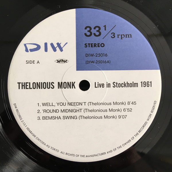 The Thelonious Monk Quartet - Live In Stockholm 1961 (2xVinyl, LP, Album) Good Plus (G+) / Very Good (VG)