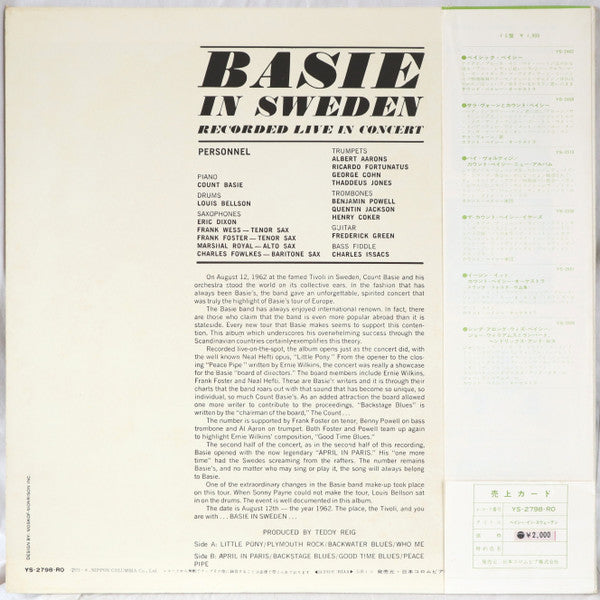 Count Basie Orchestra - Basie In Sweden (Vinyl, LP, Album, Stereo) Very Good Plus (VG+) / Very Good Plus (VG+)