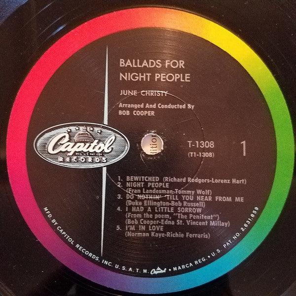 June Christy - Ballads For Night People (Vinyl, LP, Album, Mono) Good Plus (G+) / Good Plus (G+)