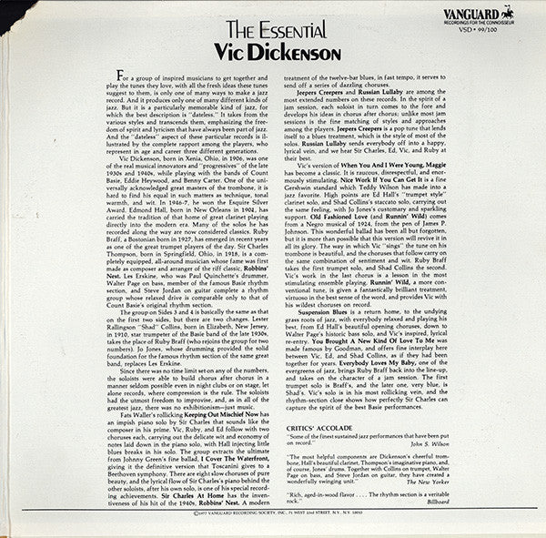 Vic Dickenson - The Essential Vic Dickenson (2xVinyl, LP, Compilation) Very Good (VG) / Very Good Plus (VG+)