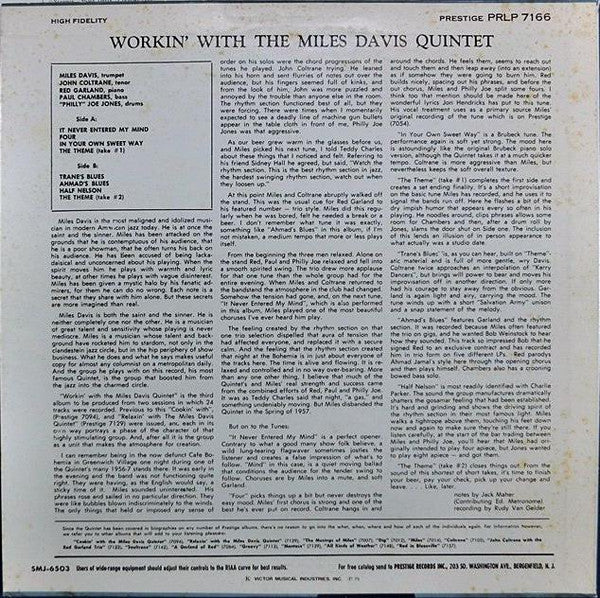 The Miles Davis Quintet - Workin' With The Miles Davis Quintet (Vinyl, LP, Album, Mono, Reissue) Very Good Plus (VG+) / Very Good Plus (VG+)